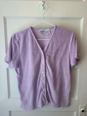 Vintage Leon Levin Lavender Button Front Short Sleeve Top